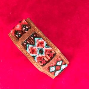 Artisan leather macrame bracelet boho jewelry TAN